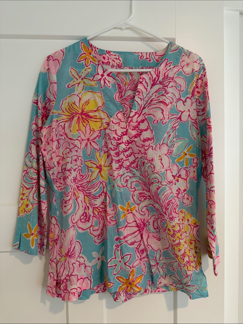 Lilly Pulitzer Women's Floral Split-Neck Tunic Top - Pink & Aqua